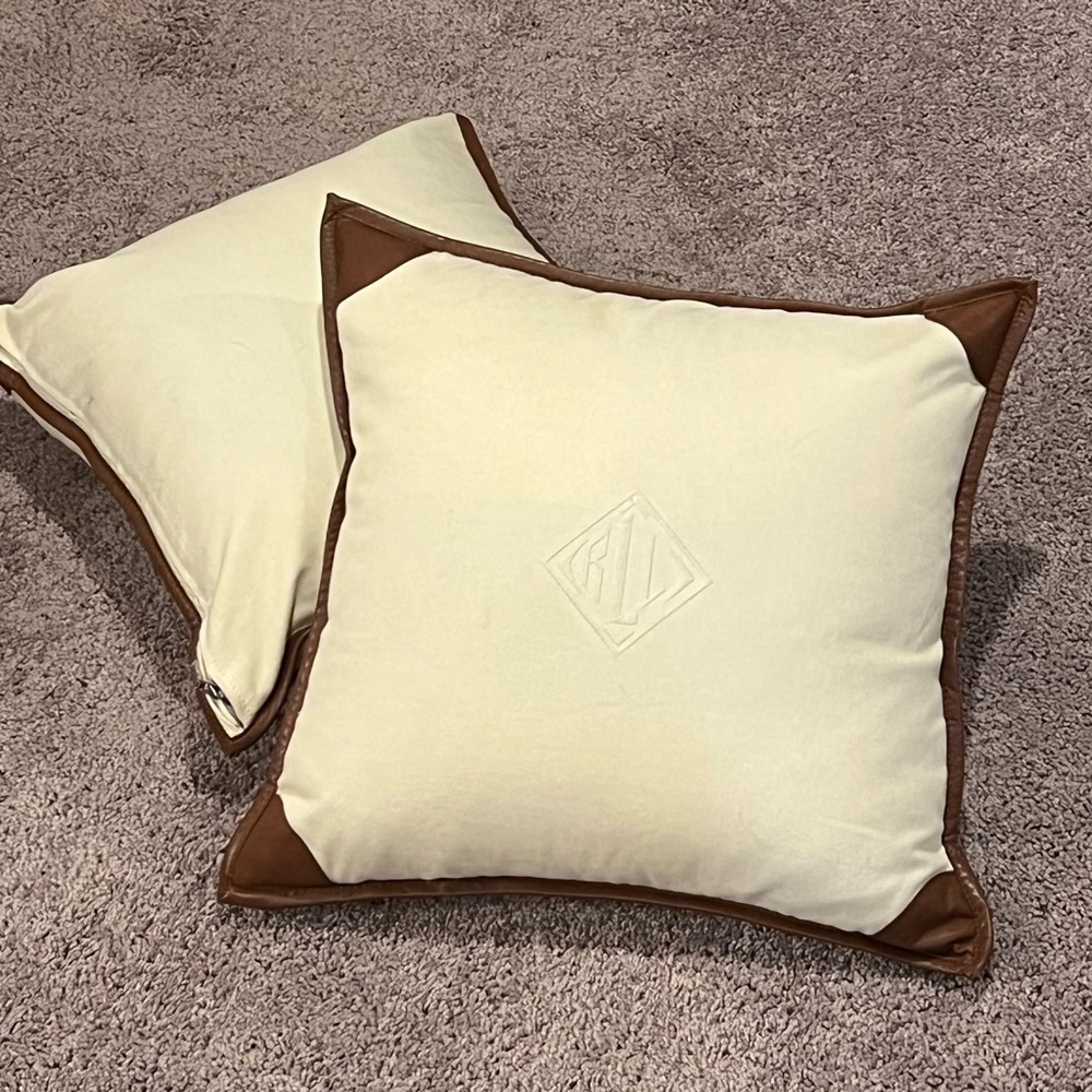 Polo Ralph Lauren 2 Equestrian cotton cowhide leather Throw Pillow Covers 18x18